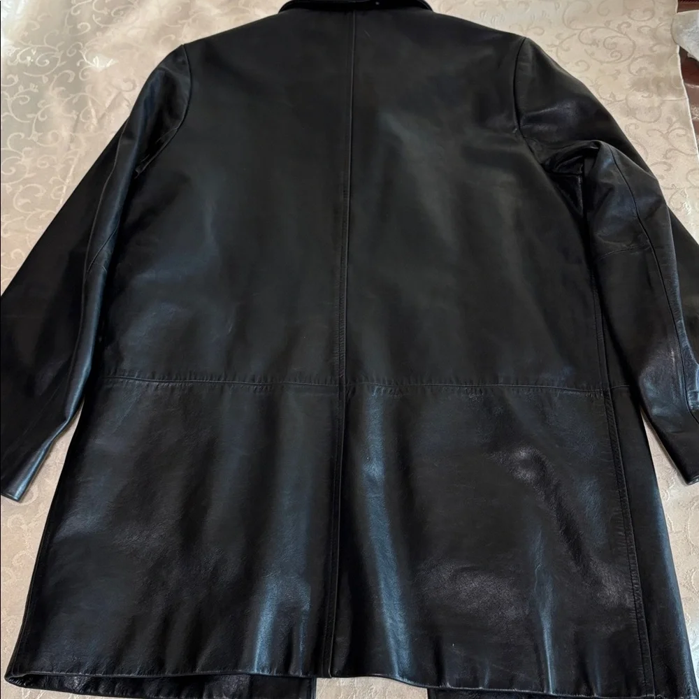 Banana Republic Black Leather Trench Car Coat black genuine leather man Sz XS